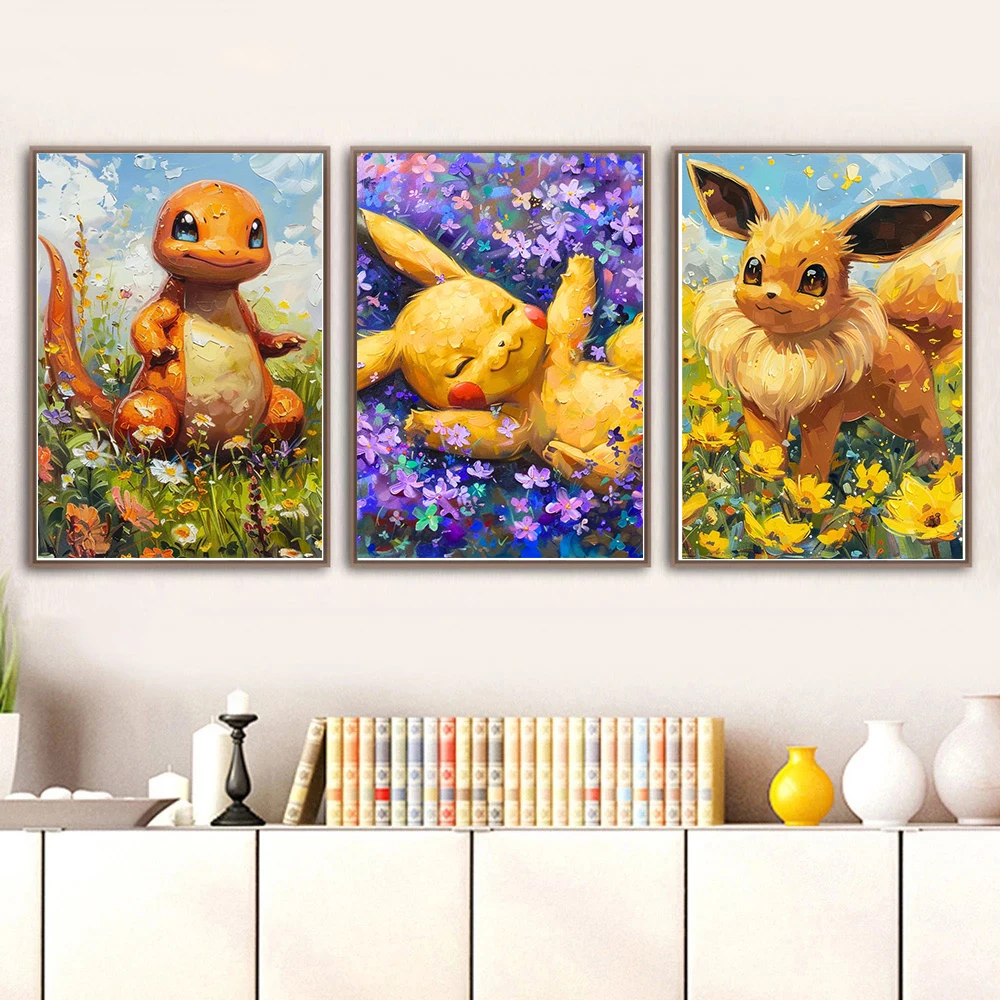 3Pcs/set Abstract Pokemon Pikachu Eevee Canvas Painting Japanese Anime Wall Art Wall Decor Home Decor Living Room Decor Unframed