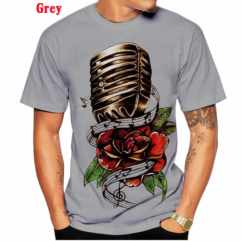 Hot Sale Harajuku Fashion 3d T-shirt Hip Hop Music Men Casual T Shirt Printed Metal Microphone Dj T-shirt