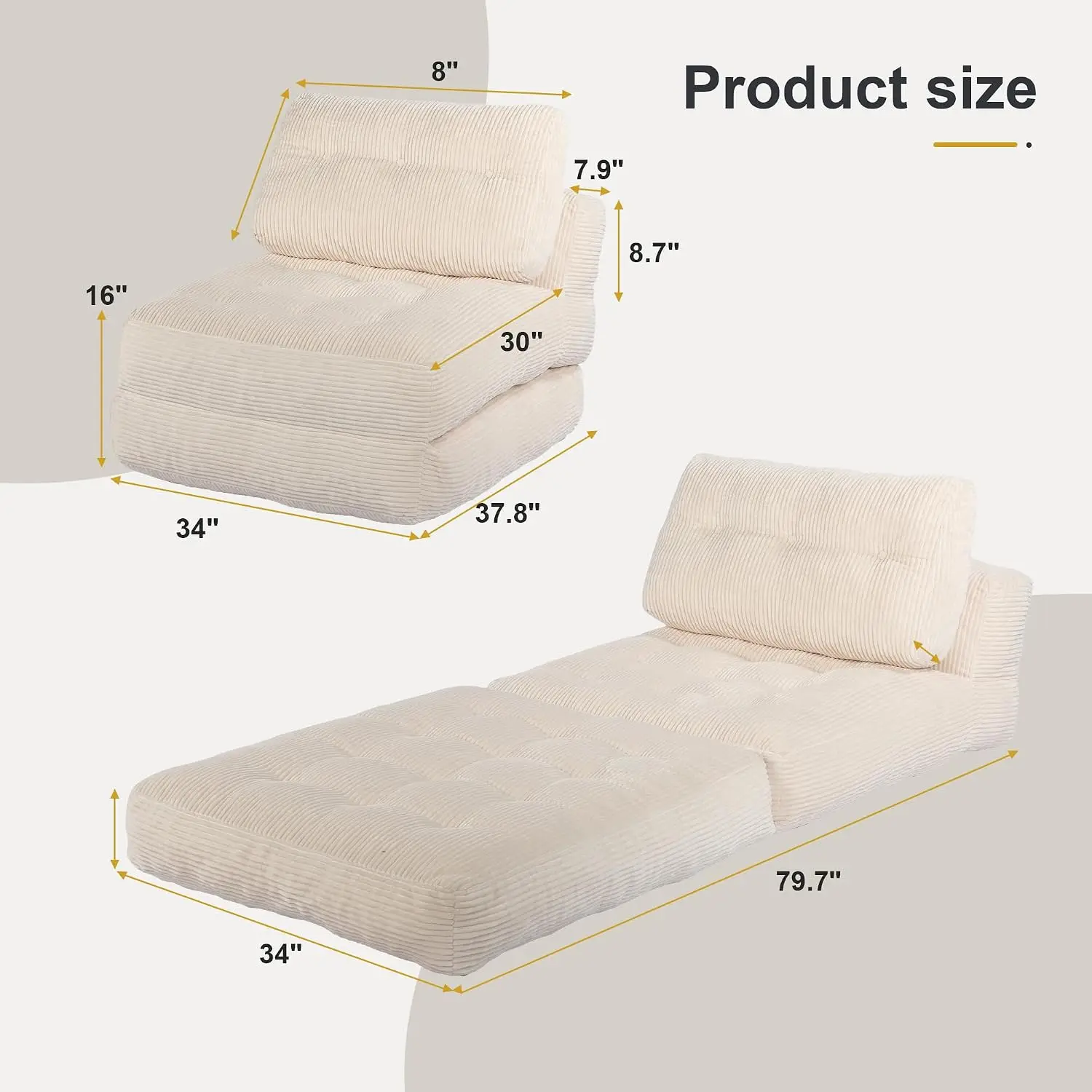 4-in-1 Folding Sofa Bed, Convertible Sleeper Chair & Mattress for Adults, Customized