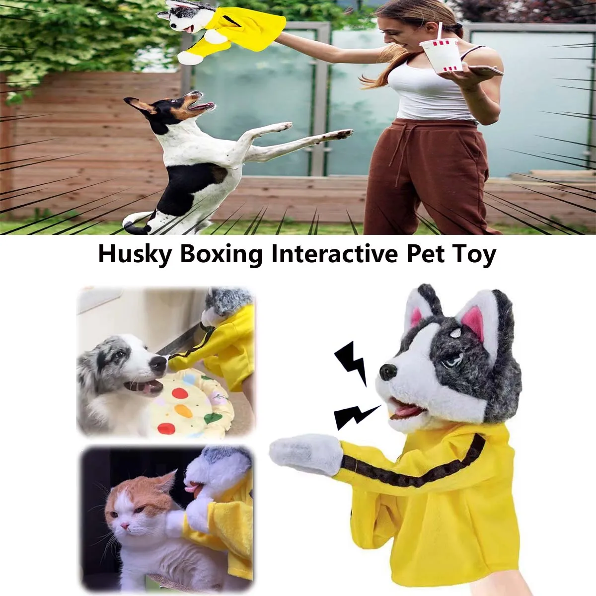 Husky Boxing Interactive Pet Toy Interactive Puppy Plush Toy With Sound Effects Husky Hand Puppet Funny Cat Toys For All Pets