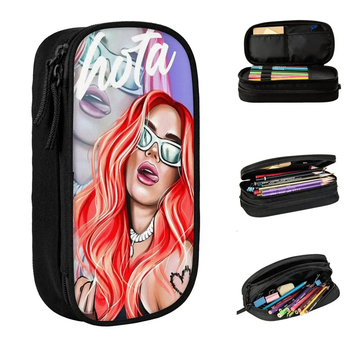 

Karol G Bichota Rapper Pencil Cases Classic Pen Bags Student Large Storage School Supplies Zipper Pencilcases