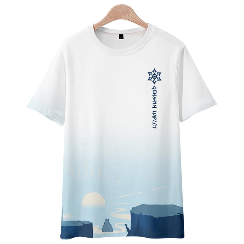 2026 Genshin تأثير لعبة الملابس الطرفية الصيف الرجال والنساء Shenhe أنيمي كوس استرخاء تي شيرتات قصيرة الاكمام مجموعة