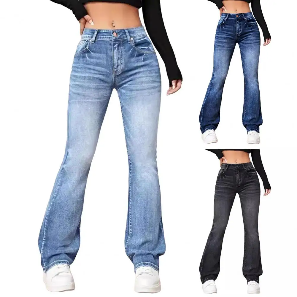 Damskie dżinsy w gradientowym kolorze Denim Flared Hem High Street Cultivate Pants Shaping Figure High Waist Jeans Loose Daily Fit Button