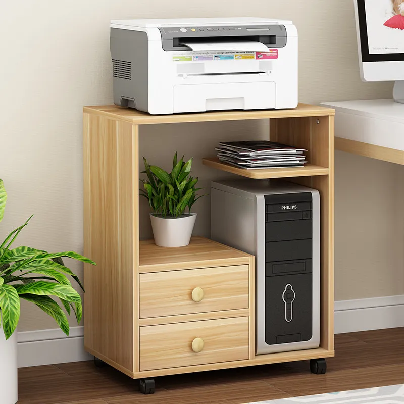 Simple mobile computer main cabinet wooden office printer rack desktop chassis storage rack