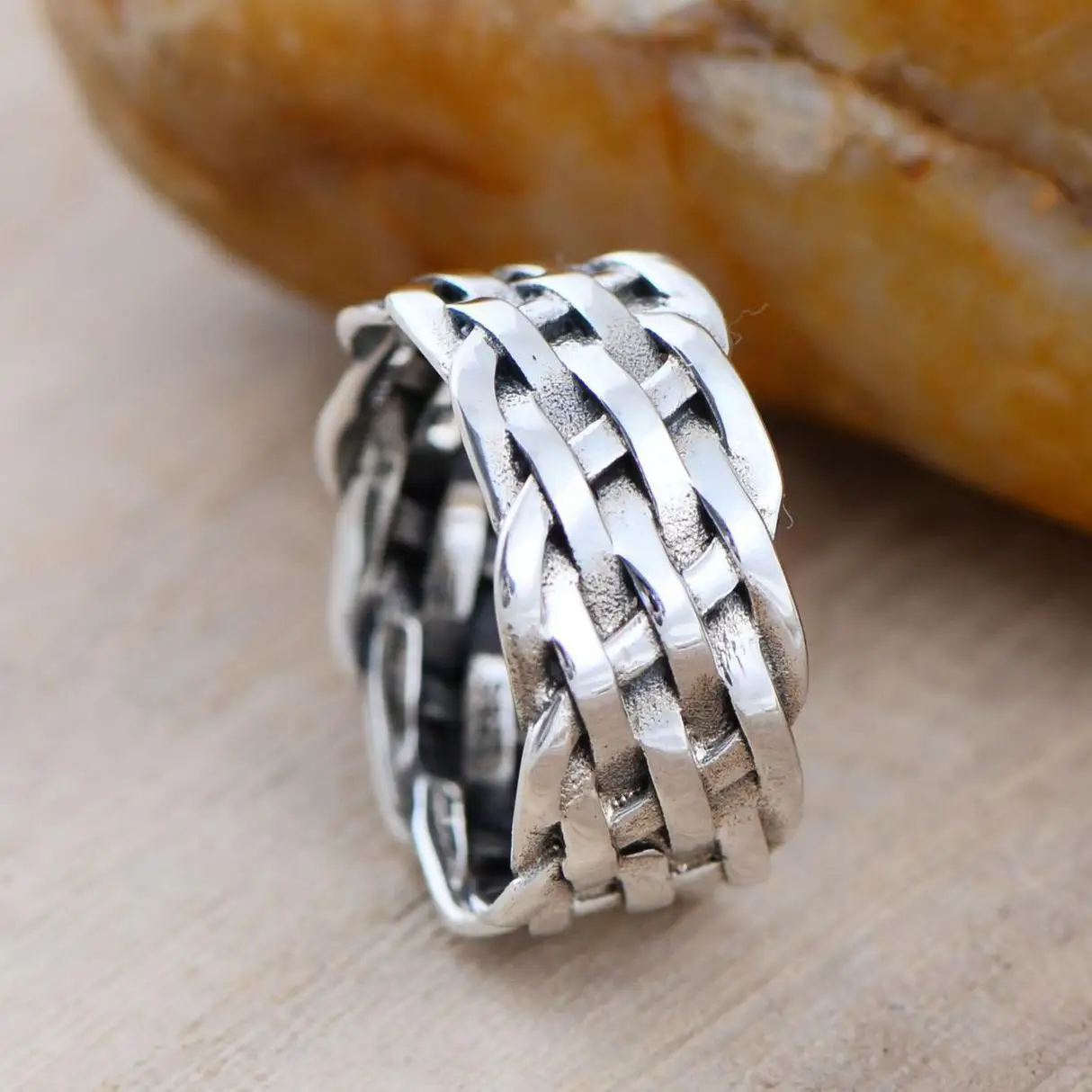 Genuine 925 Sterling Silver Rings For Women And Men Braided Ring Vintage Punk Fine Jewelry