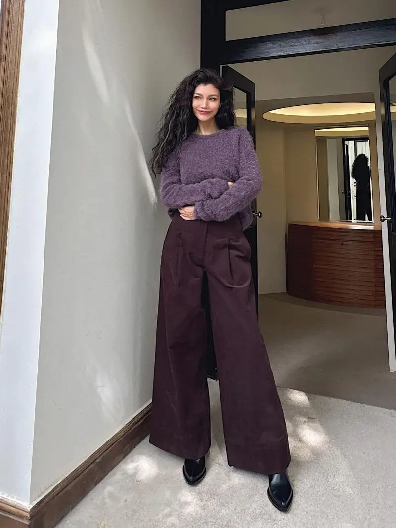 

High Waist Loose Fit Straight Leg Casual Pants Red Vintage Autumn Winter Slimming Trousers Casual Fashion Women's Pants