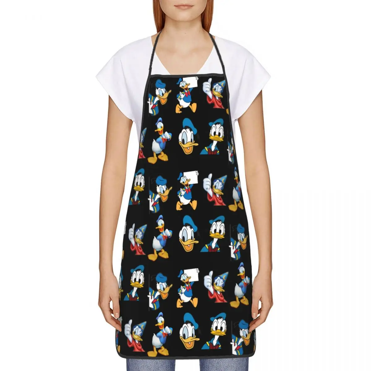 Custom Donald Duck Comics Aprons for Men Women Cartoon Adult Unisex Kitchen Chef Bib Tablier Cuisine Cooking Baking Painting