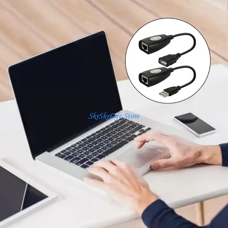 

E65E 2PCS USB -RJ45 LAN Advension Adapter Extender Extender на 50 м расстояние над Cat5e/6