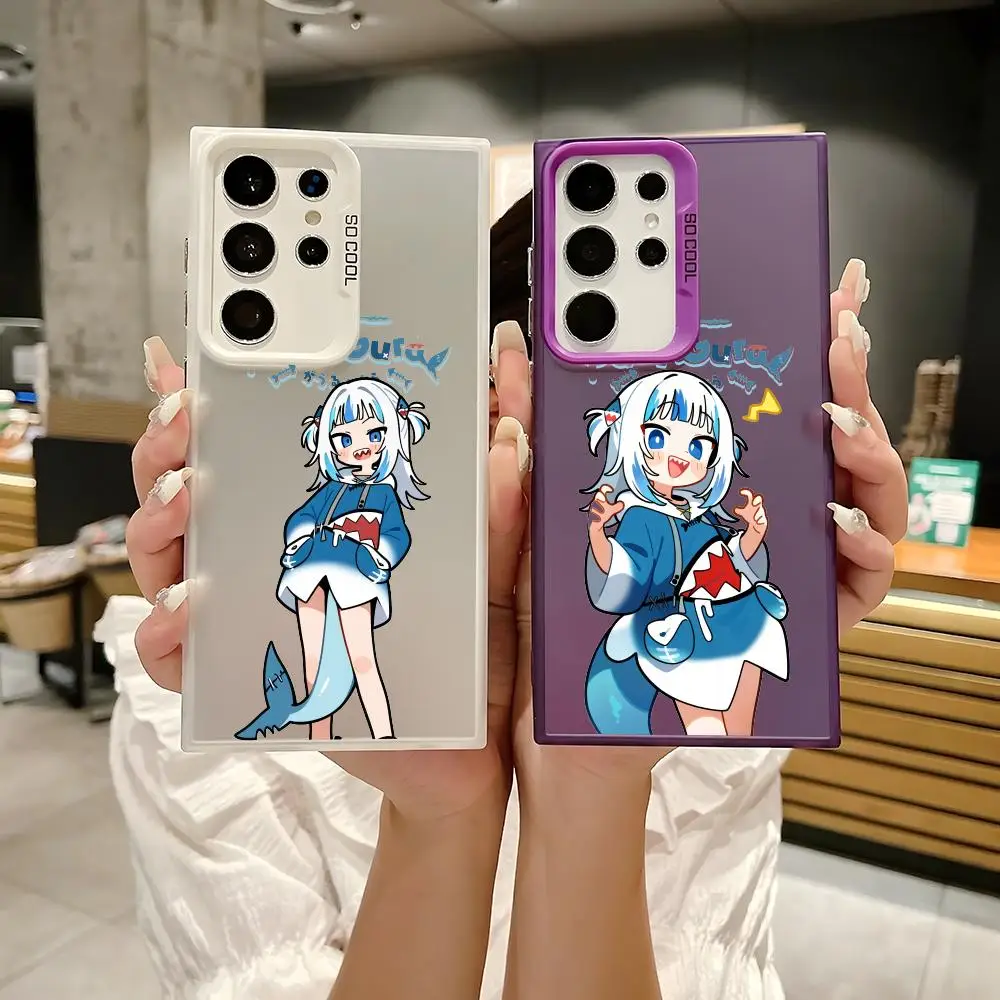 Singer G-Gawr Gura Phone Case Laser Matte Case for Samsung S25 S24 S23 S22 S21 Ultra Plus Shockproof Hard Back Cover