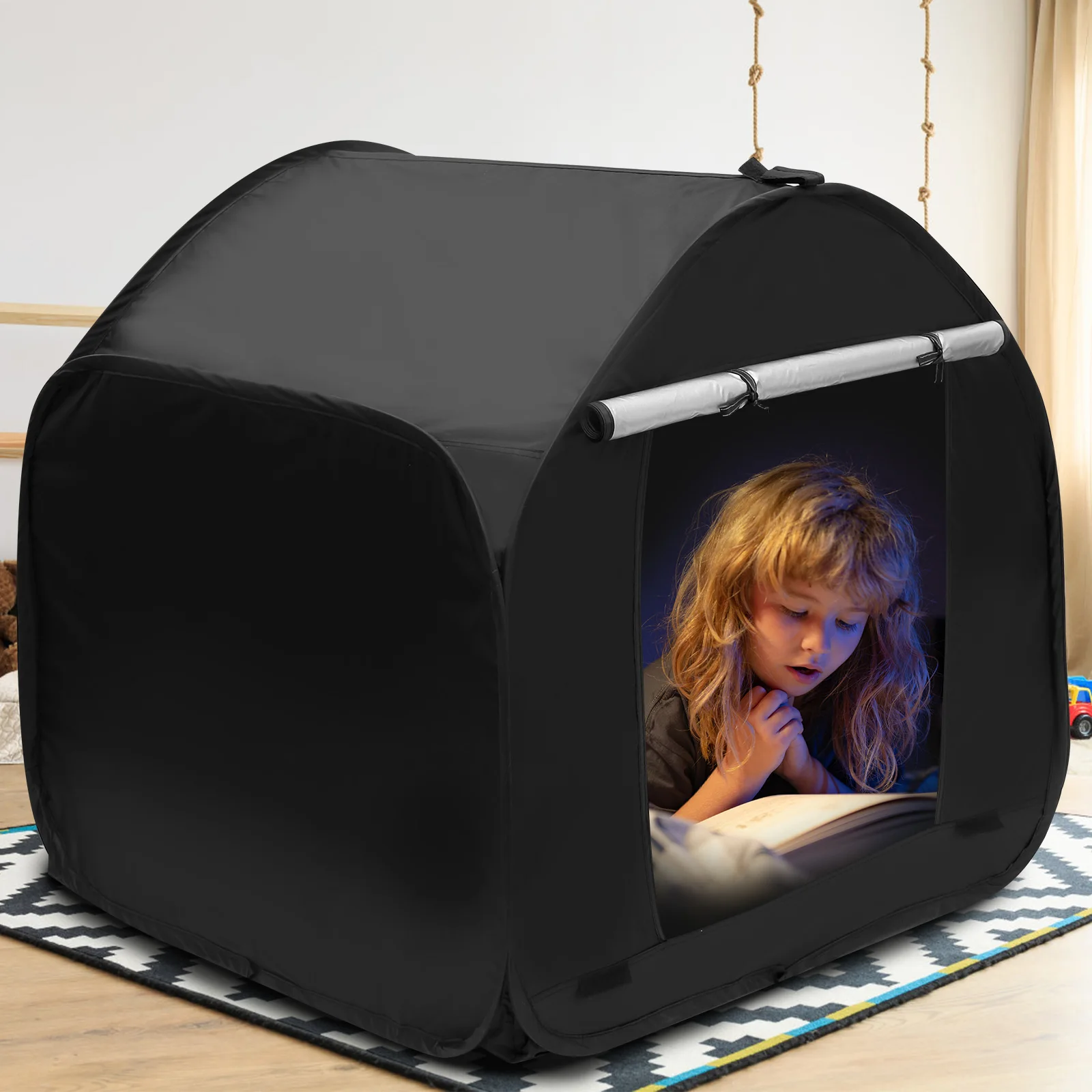 

Sensory Tent Foldable Pop Up Tent Portable Oxford Fabric Black Out Kids Indoor Tent for Autistic Children Helps Improve Focus