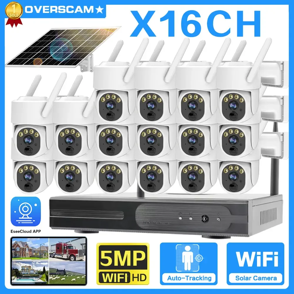 

16CH 5MP NVR Lower Consumption Solar Panel Battery Track Surveillance Sysrtem Wireless 5MP PTZ Security Camera Surveillance Kit