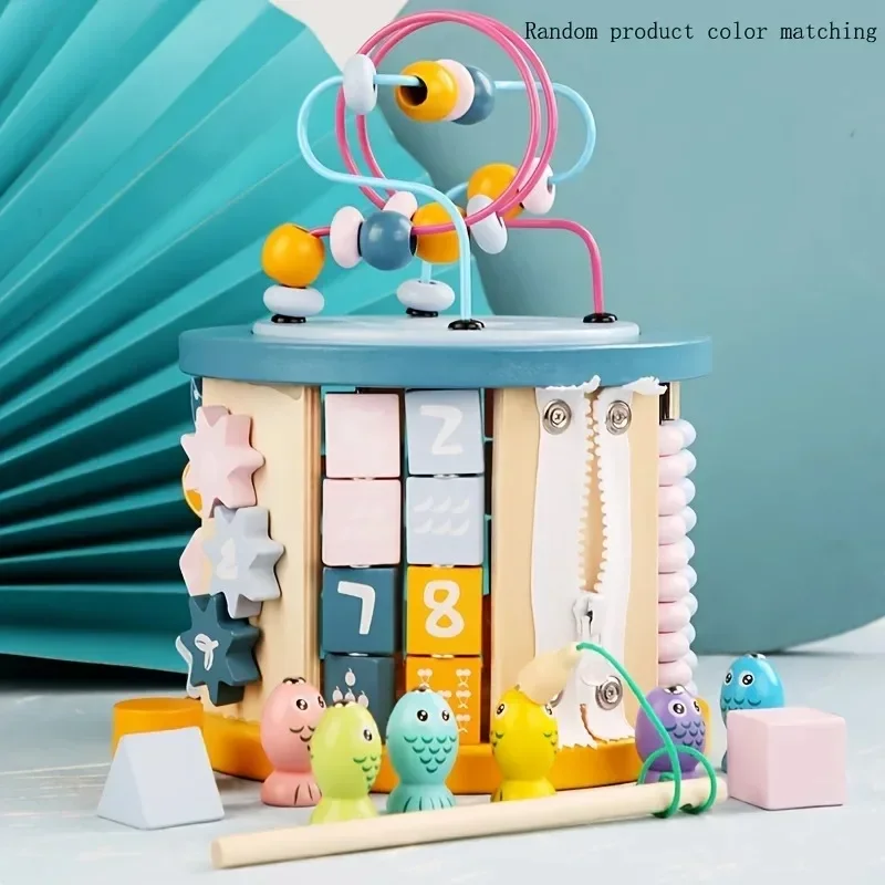 

Multifunctional Wooden Six Areas Wooden Bead Game Beading Treasure Chest Baby Stroller Accessories
