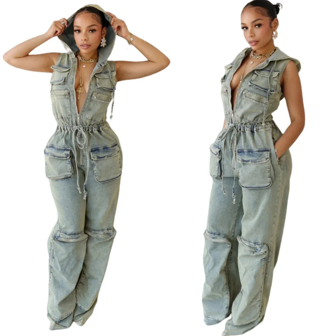 

Vintage Denim Overalls Jumpsuit Rompers Women Belted Pocket Punk Y2k E-girl Casual Work Pants Hot Jeans Long Pants Streetwear