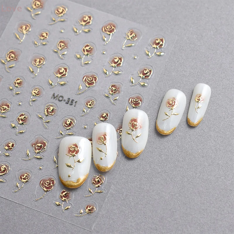 [L&P] زهور الورد الذهبية ثلاثية الأبعاد ذاتية اللصق لتزيين الأظافر ملصقات عالية الجودة لإكسسوارات شارات مانيكير أنيقة