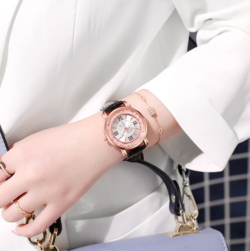 Big Dial Flowing Rhinestone Women's Wristwatch Luxury Crystal Ladies Watches Quartz Clock For Female Fashion Gift Dropshipping