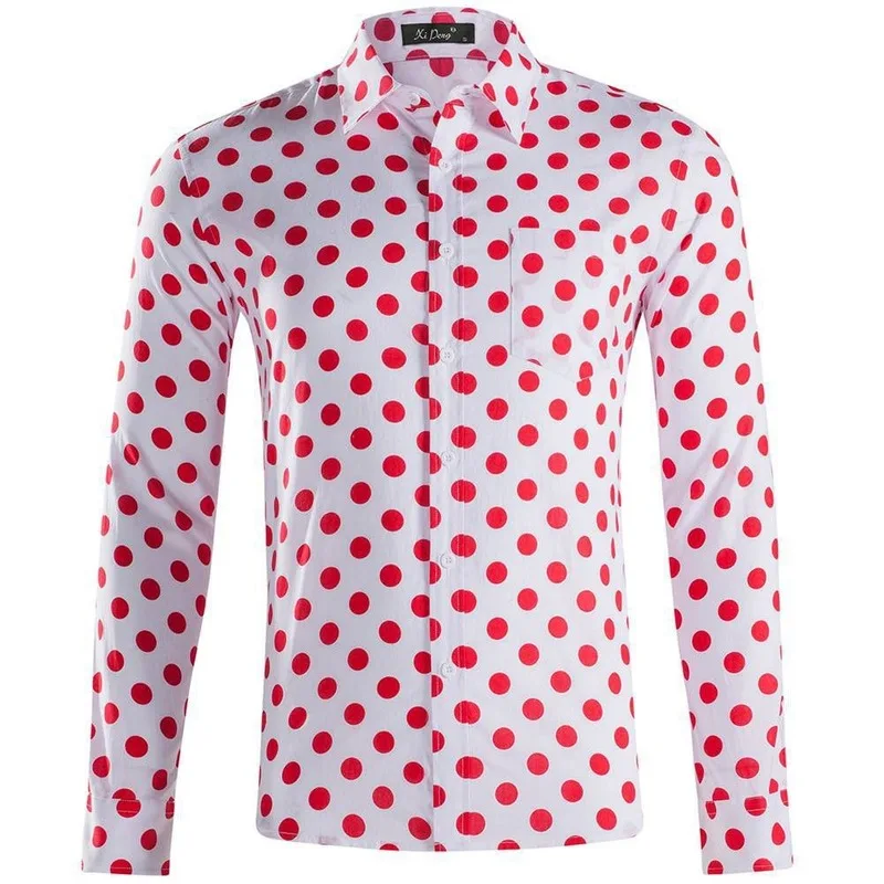 Hot Sale 2022 New Polka Dot Men\'s Beautiful Size Long-sleeved Shirt Casual Fashion Lapel Plus Size Men\'s Clothing