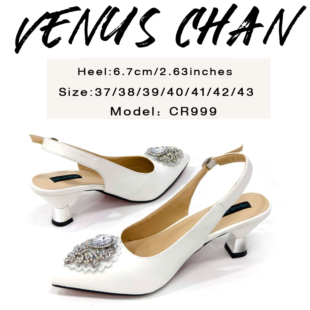 Venus Chan-Chaussures de Mariage à Talons Hauts pour Femme, Parka Jolie tue, Strass de Documents Blancs, Ensemble de Sacs et de Fêtes, Dernière