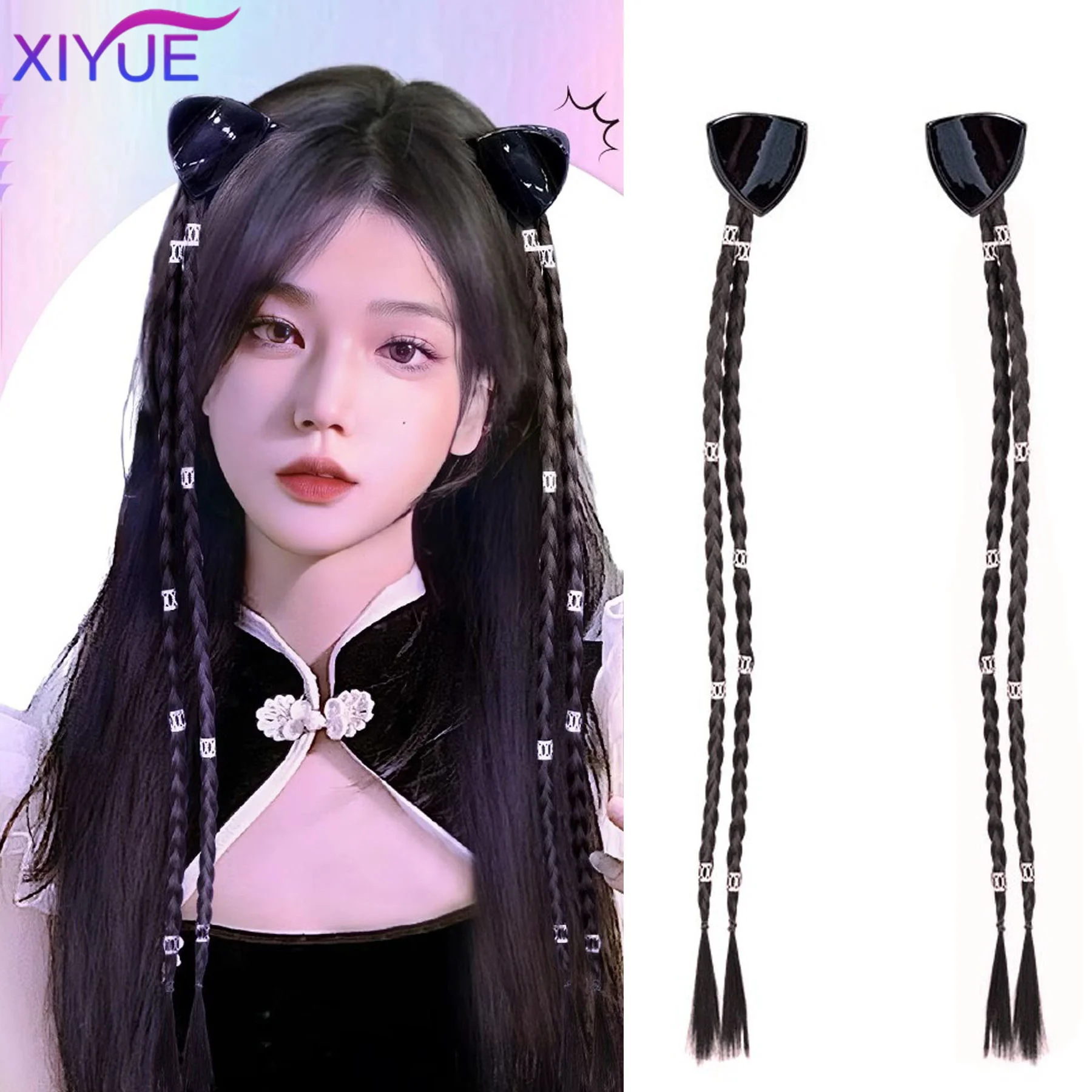 

XIYUE Synthetic Cat Ear Wig Bag Wig Women's To Increase Hair Volume Fluffy Croissant Clip-on Newly Upgraded Ball Head Ponytail