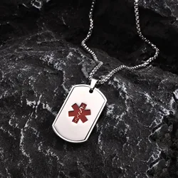 Mprainbow Mens Medical Alert ID Necklaces,Waterproof Stainless Steel Dog Tag Pendant Collar,Father Day Birthday Party Gifts