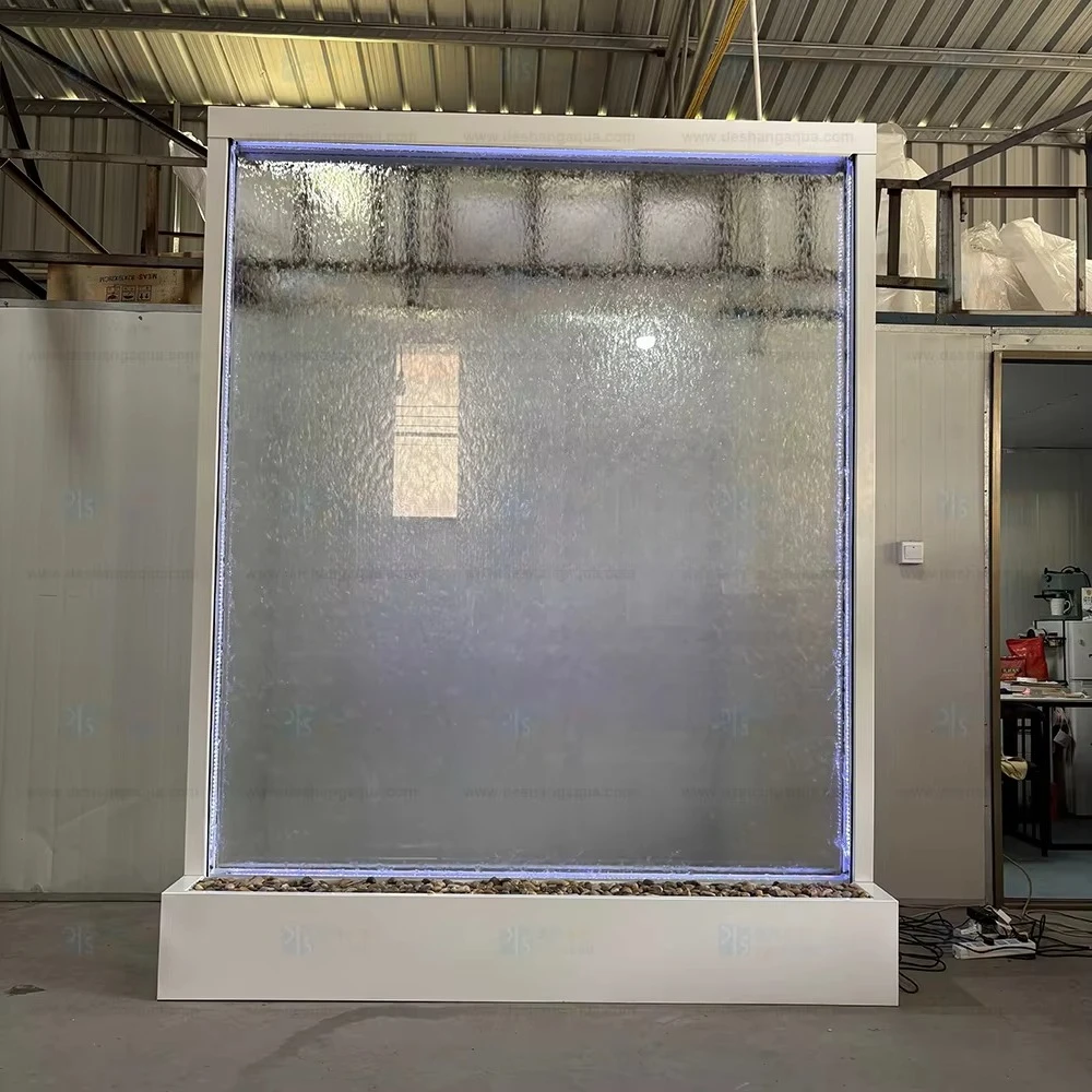 

Modern Interior Office Laser Cutting Glass Waterfall Divider Floor Panel Metal Material Wall Fountain Screen Room Divider