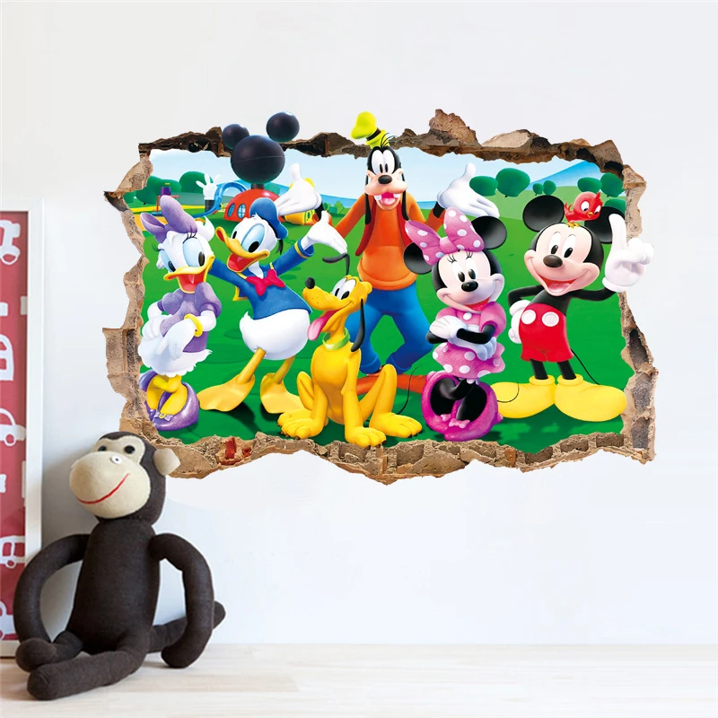 3D Cartoon Mickey Minnie  Baby Home Decals Wall Stickers For Kids Room Baby Bedroom Wall Art Nursery Amusement Park PVC Poste