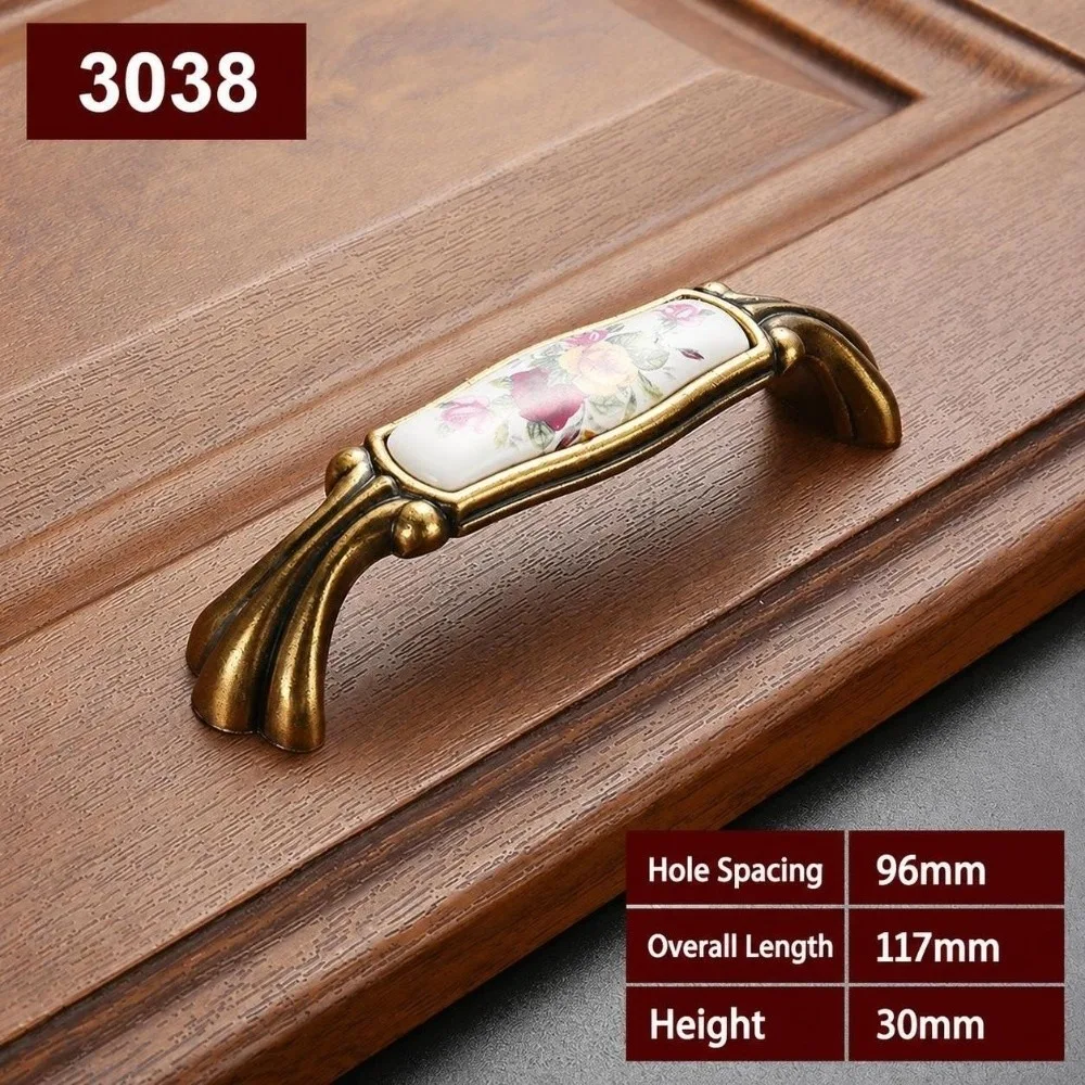 Zinc Alloy Ceramic Cabinet Pulls Antique Gold European Style Vintage Drawer Handles Sturdy Retro Antique Dresser Knobs Furniture