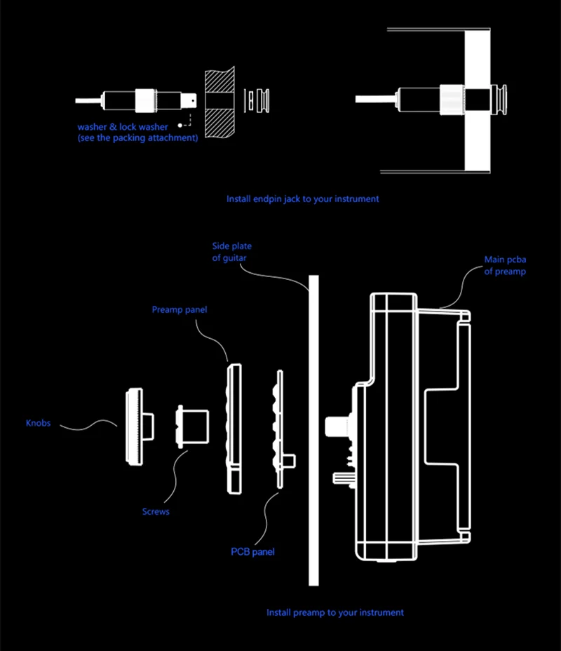 DOUBLE OS1 Vibration Akustikgitarren-Tonabnehmer, schwarze Resonanztechnologie, EQ, digitaler Vorverstärker, Reverb Chorus Delay, Mikrofonfunktion – Detail 13