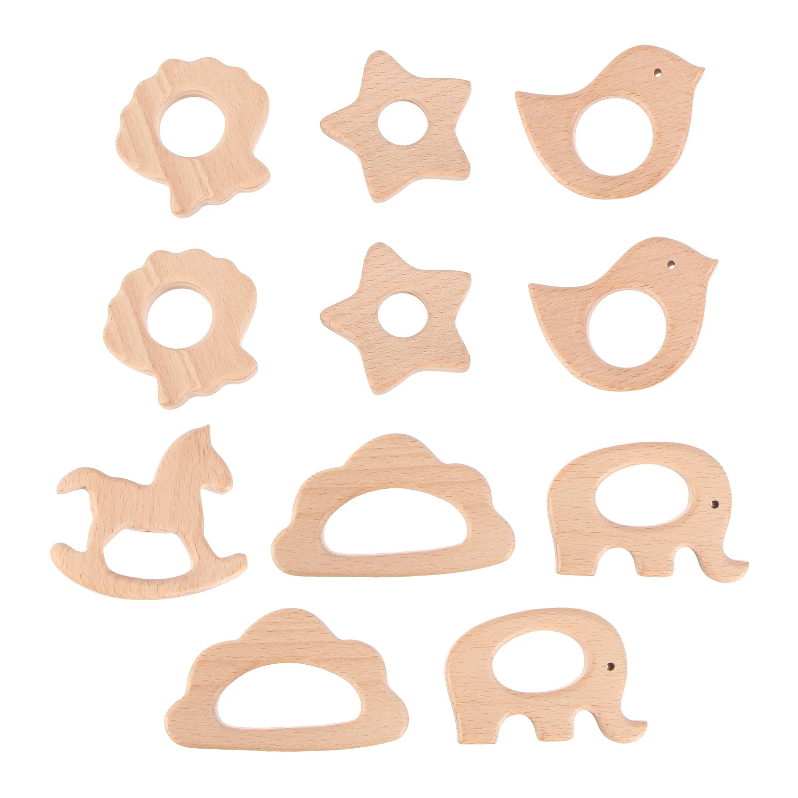 11 Pcs Beech Wooden Cartoon Shape Toy Soothing Biting Playing Toy for Kids Baby Infant Child (Mixed Style)