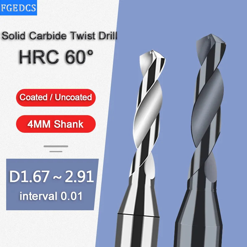 Broca de Carboneto Sólido Micro Mini Bits Cnc Metal Hole Ferramentas de Usinagem Alumínio Aço Twist d4 mm Shank 1.67 a 2.91 mm