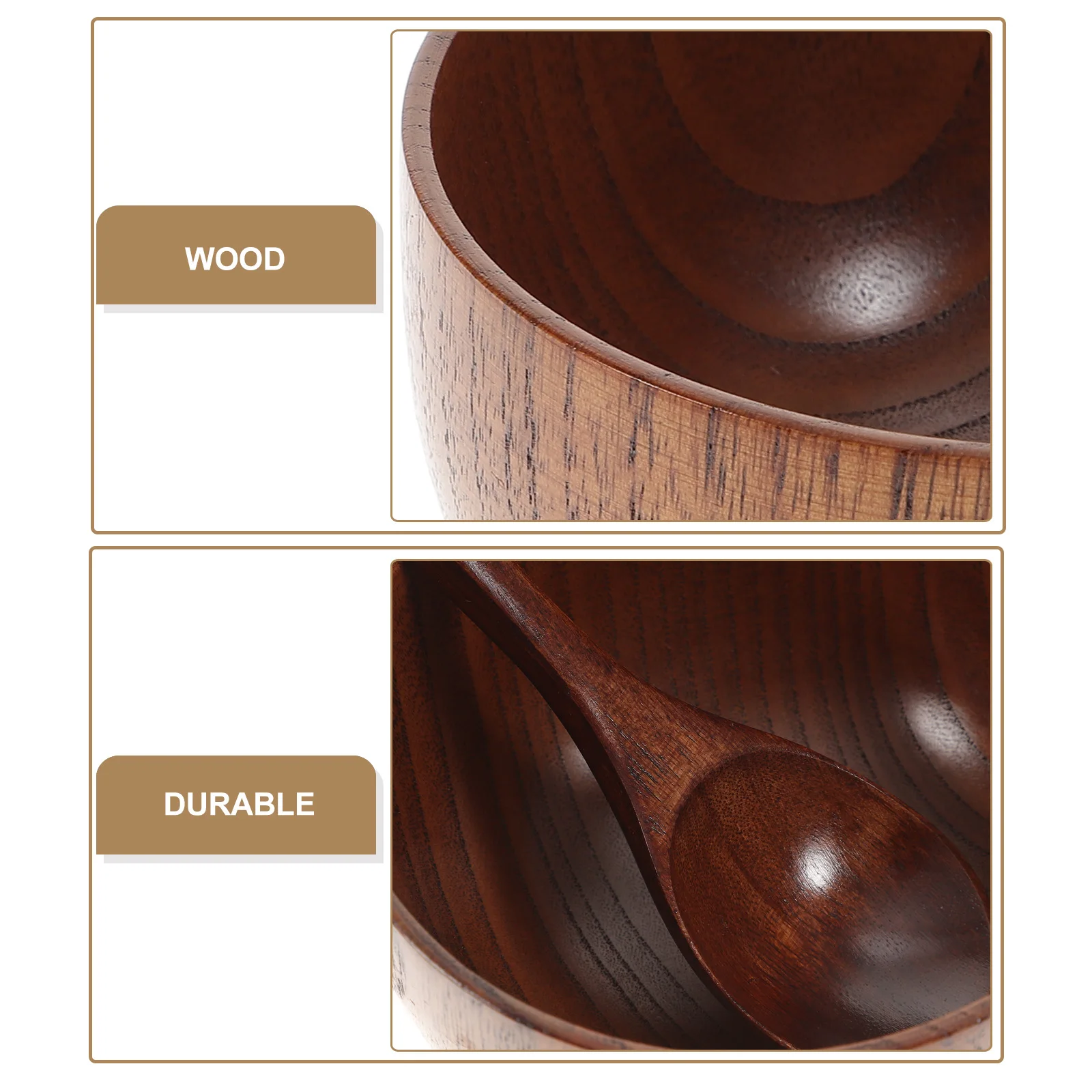 

2pcs Acid Jujube Wooden Bowl Spoon Set Eco-friendly Natural Grain Lightweight Hand Wash Safe for Food Serving Snacks