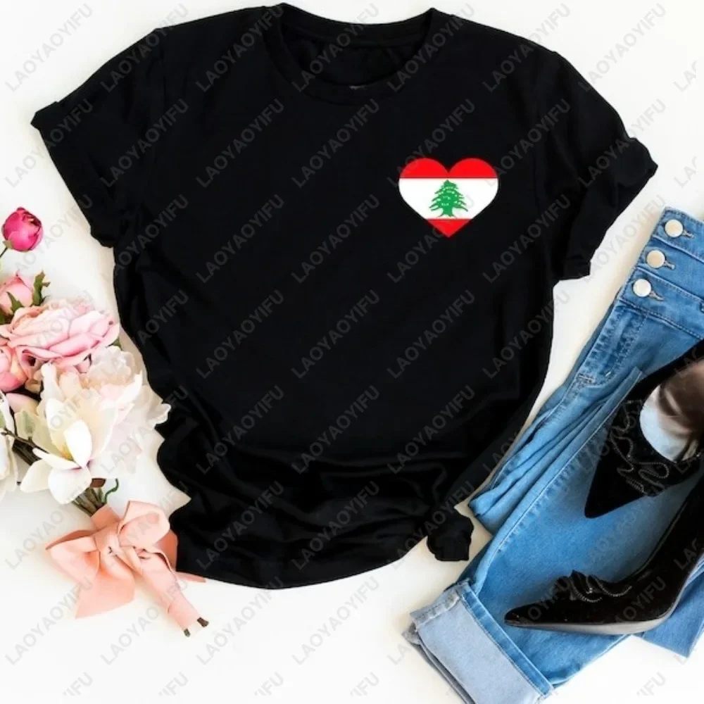 Lebanon Heart Flag Graphic Pride T Shirt Lebanese Patriotic Peace Gift TShirt Cotton Short Sleeve Casual Fashion Women Man Tees