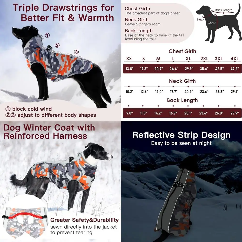 

Winter Warm Reflective Dog Coat for Large Dogs with Waterproof and Harness Compatibility