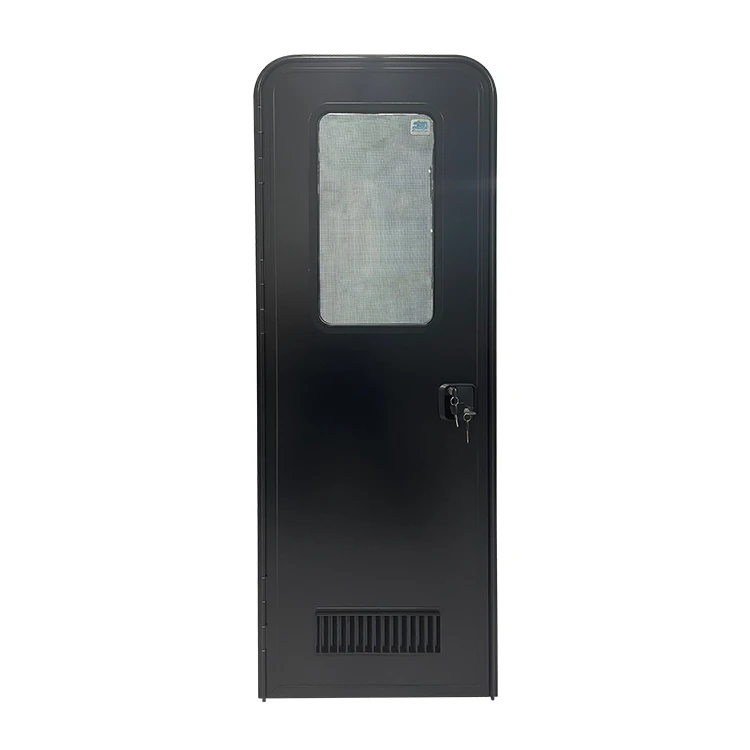 

American Style Left-Hand Opening Black RV Entry Door with Ventilation Grille & Tempered Glass Window for Motorhome Camper