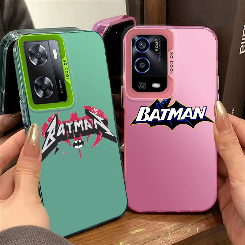 Superhero B-atmans Cute For OPPO Reno A98 A78 A76 A74 A58 8T 7Z 7 6 Pro 2020 4G 5G Fashion Colorful Silver Phone Case