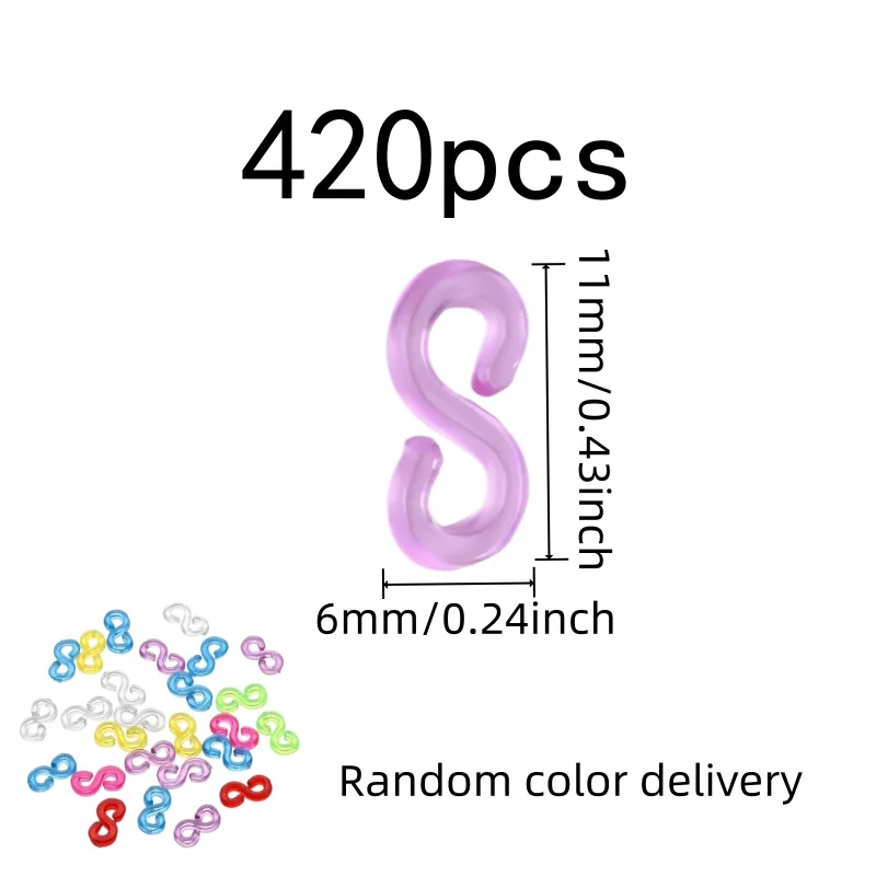 420 pcs S-Shaped Rubber Clips, Lightweight Compact, DIY Weaving Projects Friendship Bracelet Making, Random Color Assortment