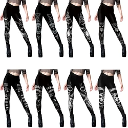 Nadanbao Leggings da donna Sexy Leggins Skinny a vita media teschio di Halloween stampa 3D Fitness Running pantaloni da Yoga allenamento in palestra