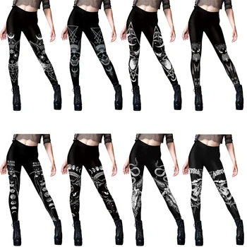 Nadanbao Leggings da donna Leggins skinny sexy a vita media Teschio di Halloween Stampa 3D Fitness Corsa Pantaloni da yoga Allenamento in palestra