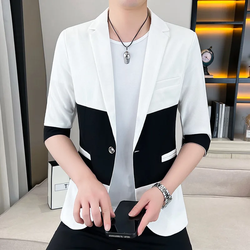 

2023 Summer Men's Trend Korean Version Slim Seven Points Mid-sleeve Suit Men's Short Sleeves Veste Homme Chaquetas