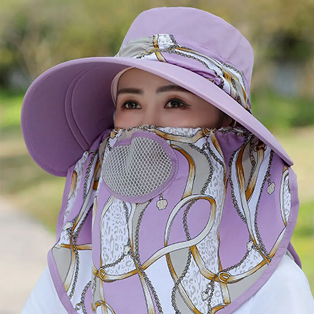 البوليستر في الهواء الطلق قطف الشاي قبعة الملابس والاكسسوارات مع رفرف الرقبة زهرة طباعة دلو قبعة المرأة قبعة الشمس الصيف حماية من الأشعة فوق البنفسجية