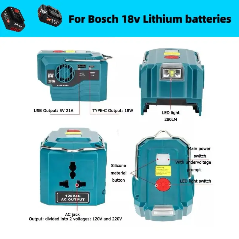 ポータブルリチウム電池インバーター,モバイル充電器,電池なし,電圧変換器220〜110,DC-AC W, 18V