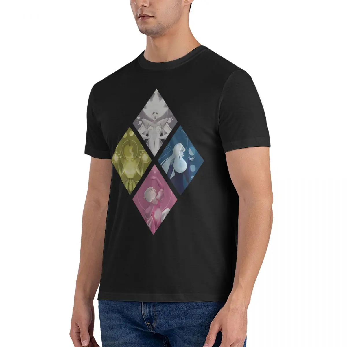 Diamonds Mural T-Shirt for Men Steven Universe Novelty Pure Cotton Tees Round Collar Short Sleeve T Shirts 6XL Tops