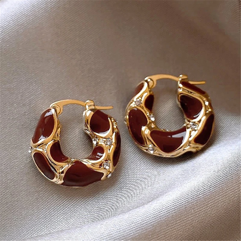 Europe and the United States trend new metal drop glaze luxury zircon earrings for women fashion Merade style high jewelry