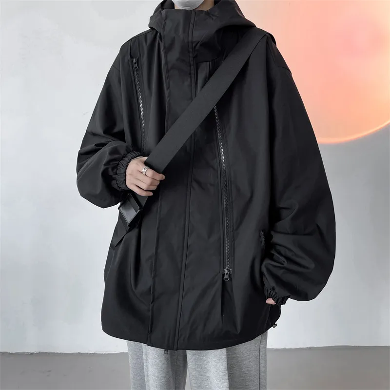 

Spring Autumn Hooded Outdoor Workwear Jaet Men's Sle 2024 New American Casual Faion Polyester Fiber Long Sve Coat