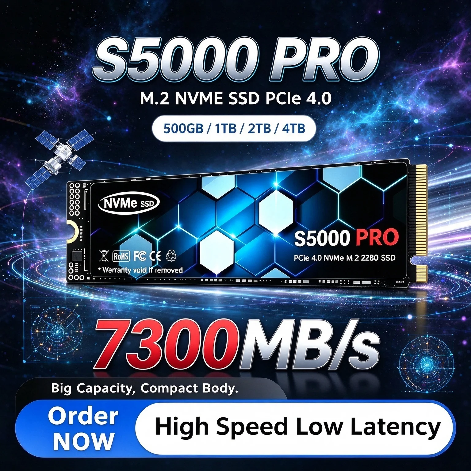 500GB to 4TB S5000 PRO M.2 NVMe SSD PCIe 4.0 Hard Disk 7300MB/s Internal Solid State Drive for Laptop Desktop PC New