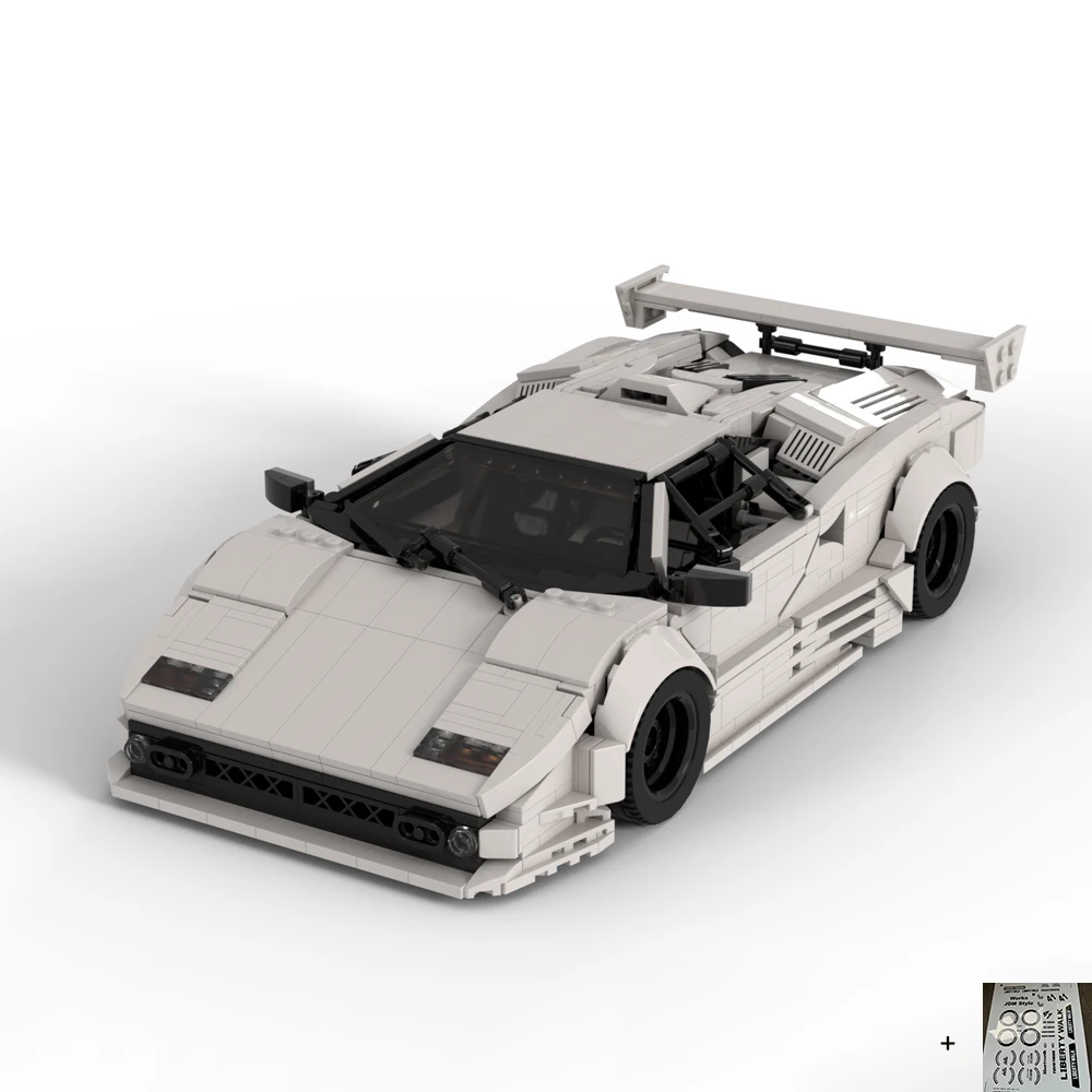 Technical Series MOC Countach Liberty Walk Style Hypercar With Stickers Super Racing Car Model Building Blocks Toy Birthday Gift