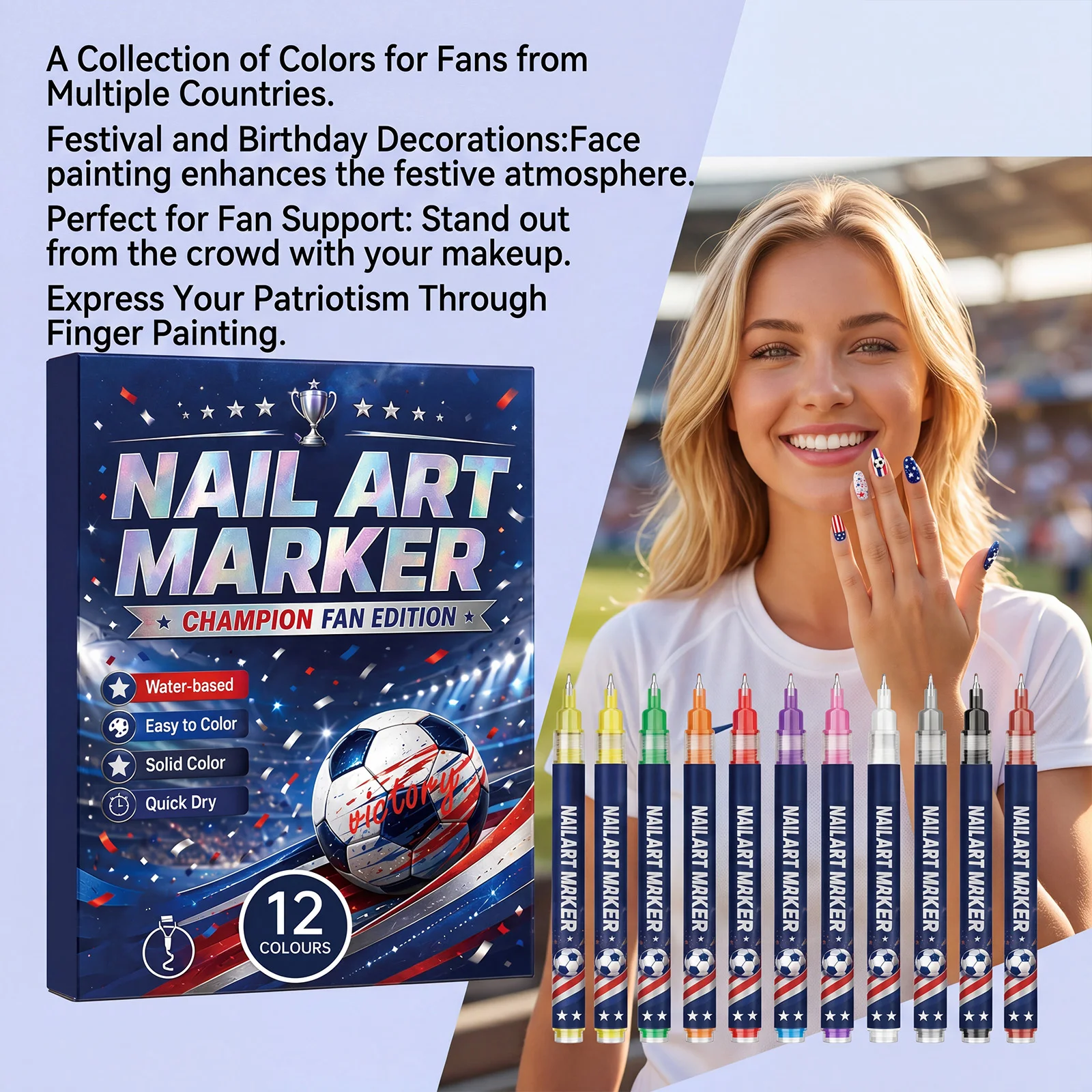 12Pcs Champion Fan Edition Nail Art Markers Quick Dry Nail Graffiti Pens DIY American Flag Football Nail Art Manicure Tools - view 5