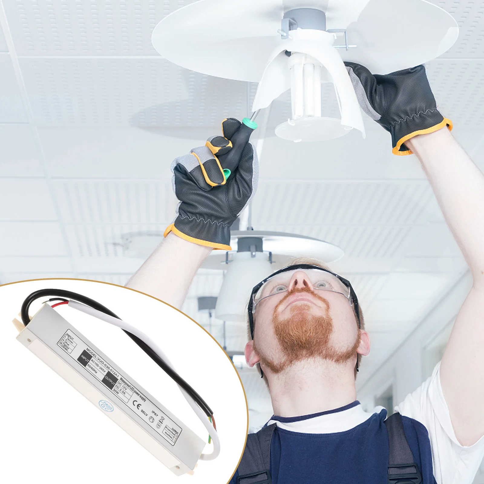 

LED Driver Power Supply 30W 100V-265V Dc Converter Flicker-Free Output Constant Voltage for LED Strip Lights Cabinet Lights