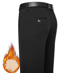 Mens Winter Fleece Pants Formal Dress Pants Office Regular Fit Stretchy Trousers Golf Thick Man Black Work Formal Dress Pants