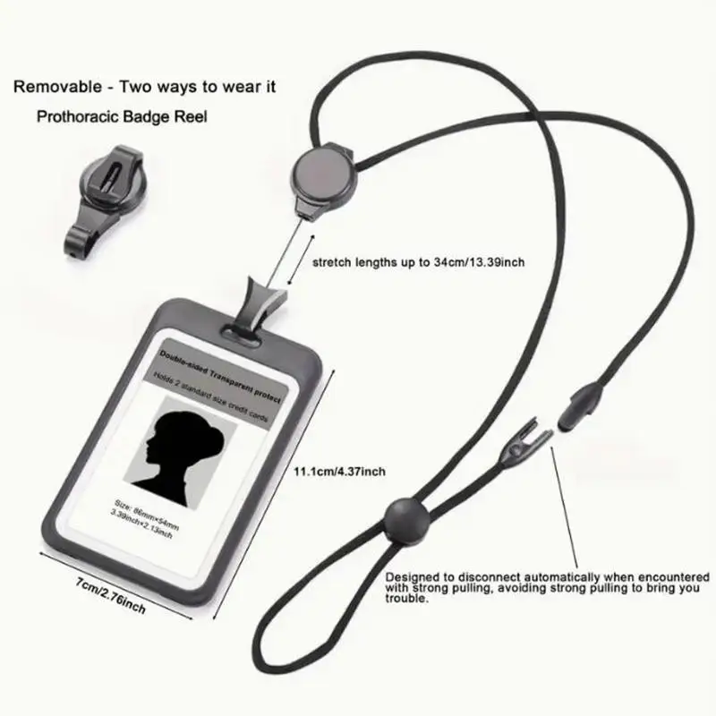 1pc Hard Plastic ID Accessories with Lanyard Badge Holder Adjustable Transparent Identification Card Holder Portable Cardholder