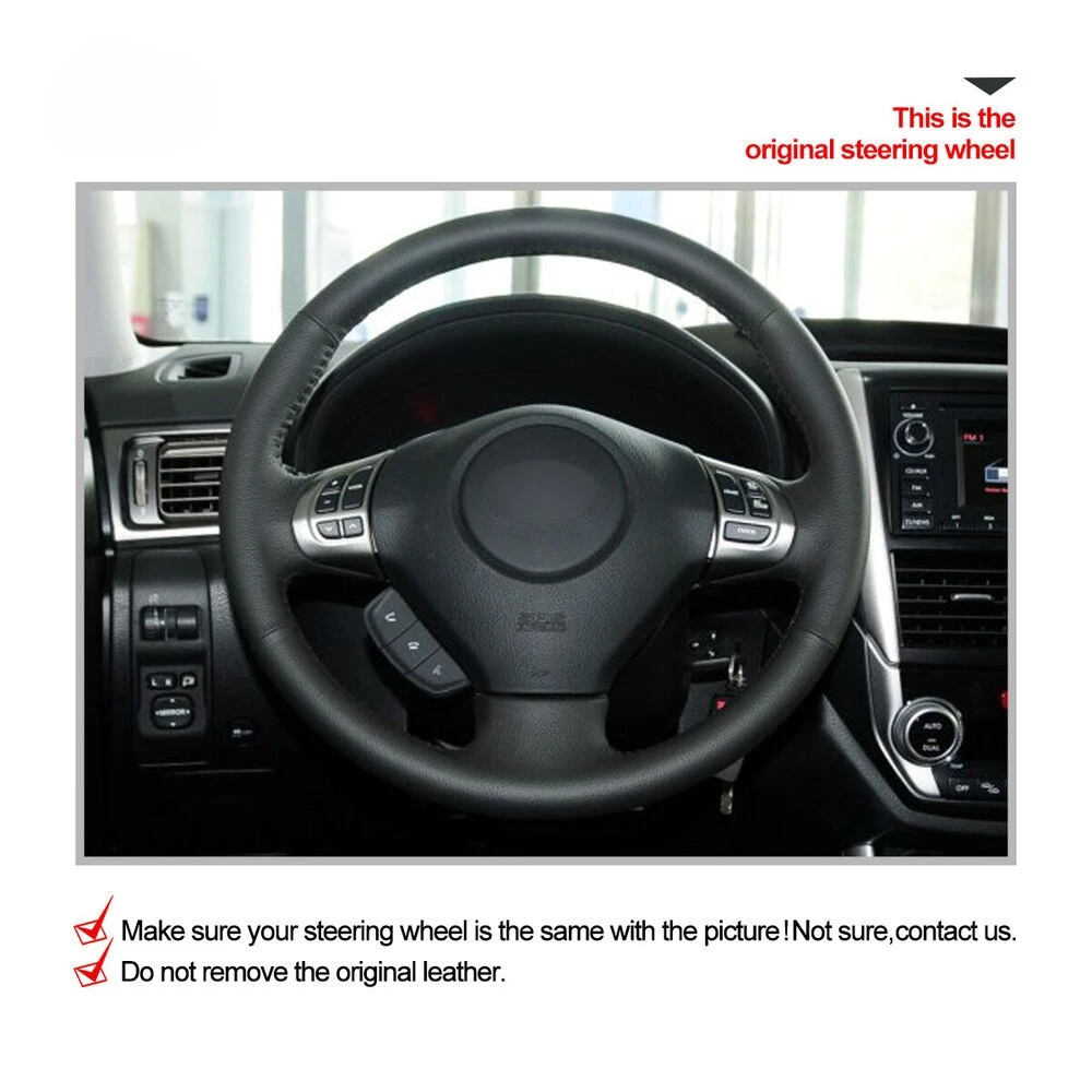 لتقوم بها بنفسك مخيط يدويا أسود بولي Leather الجلود غطاء عجلة القيادة التفاف لسوبارو فورستر ليجاسي امبريزا Exiga اكسسوارات السيارات الداخلية #2